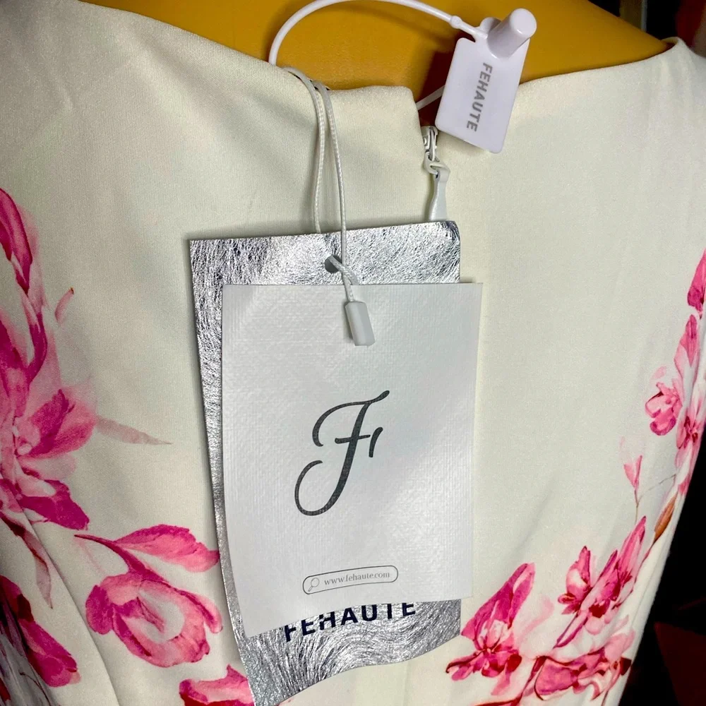 FEHAUTE Pink Floral Mermaid Skirt V Neck Sleeveless Mermaid Midi Dress Size 4 - Picture 10 of 11